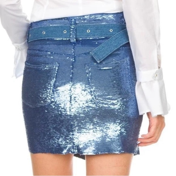 IRO Blue Sequin Skirt with Denim Belt - Picture 3 of 10